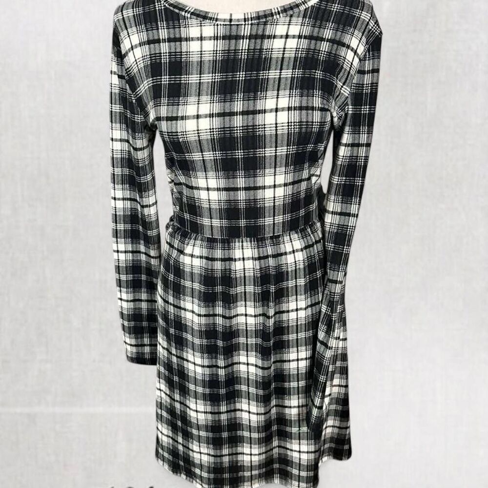 Goth Plaid Alt Style Babydoll Long Sleeve Mini Dress